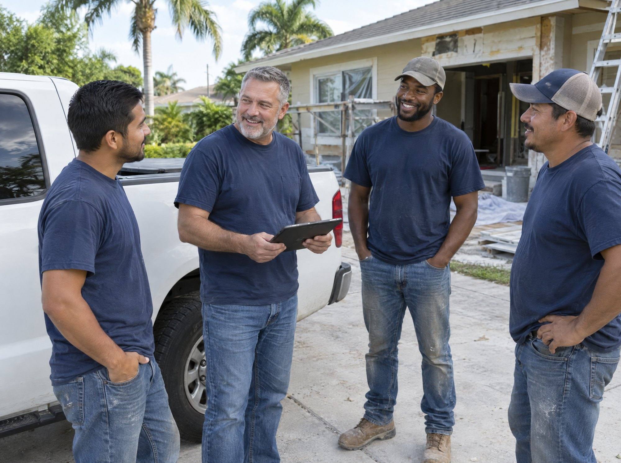 Owner Marcus Hale with three Northline crew members next to a work truck